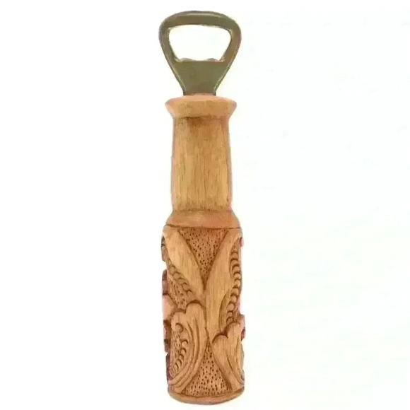 Hand Carved Sugar Wood Bottle Opener with Leaf Motif from Bali - Bottles Up - Picture 3 of 4